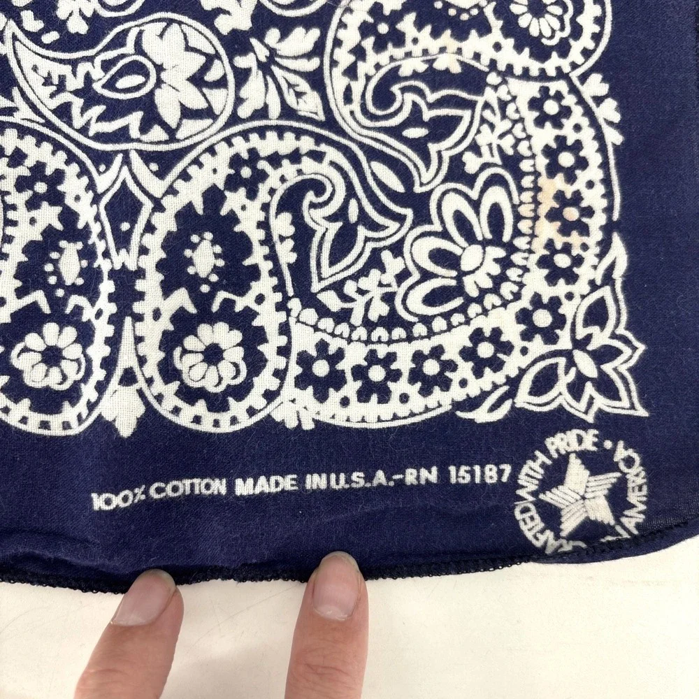 Vintage Navy Blue Bandana Paisley 100% Cotton Handkerchief Made in USA RN 15187